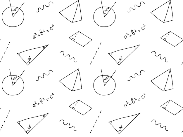 Vektor nahtloses schwarz-weißes doodle-muster mit geometrie-schul-collegemath