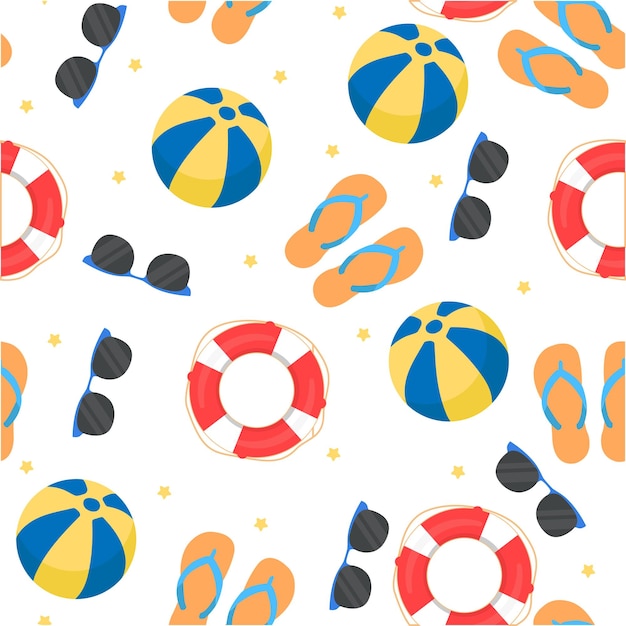 Nahtloses Sommermuster Ball-Rettungsring und Sonnenbrille