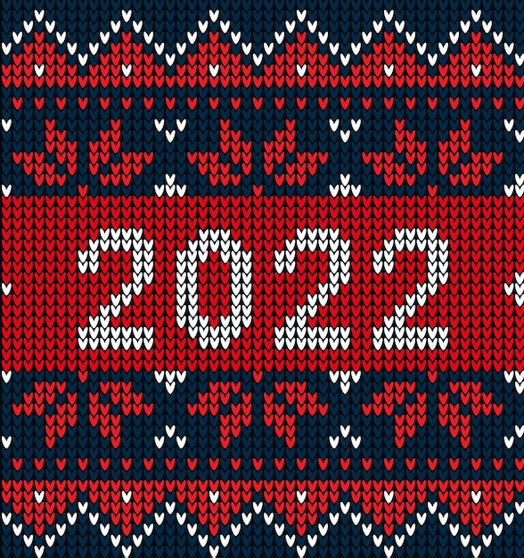 Nahtloses Strickmuster des neuen Jahres mit der Nummer 2022. Strickpullover-Design. Wolle gestrickte Textur. Vektorillustration