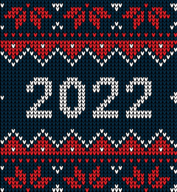 Nahtloses Strickmuster des neuen Jahres mit der Nummer 2022. Strickpullover-Design. Wolle gestrickte Textur. Vektorillustration