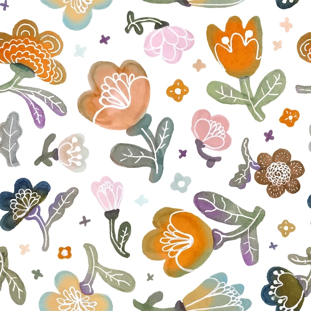 Nahtloses Vektormuster aus niedlichen Aquarellblumen Handgezeichnete Illustration für Kinder