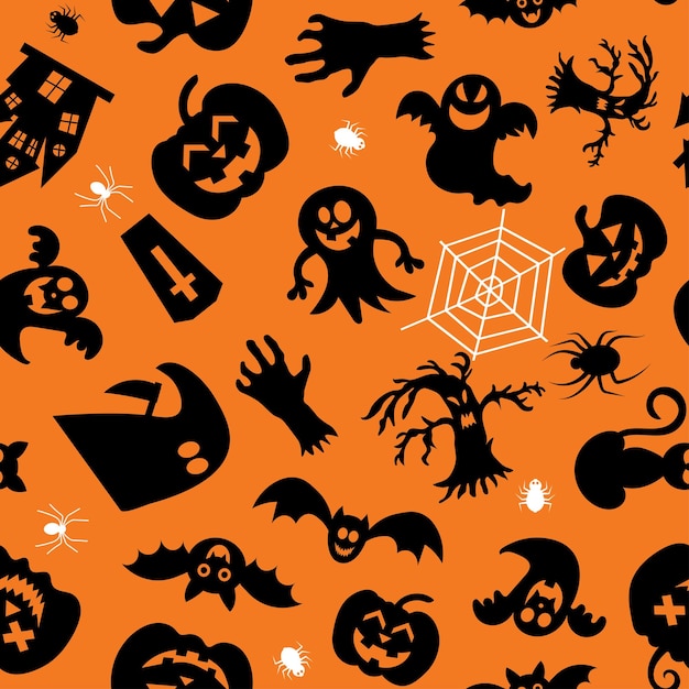 Nahtloses vektormuster für halloween-design halloween-symbole geisterfledermaus-kürbis