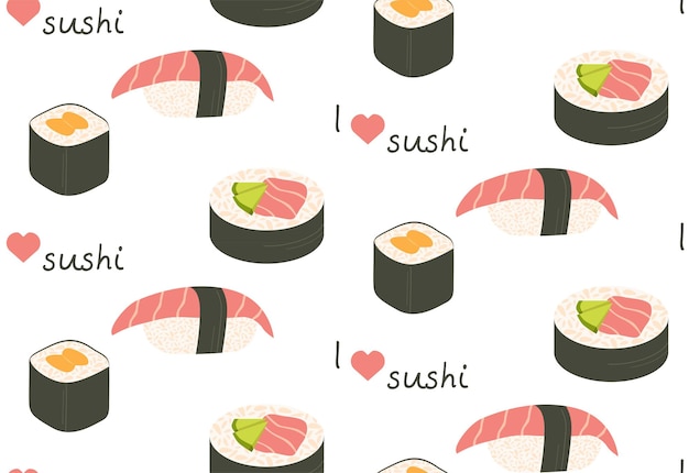 Nahtloses vektormuster ich liebe sushi