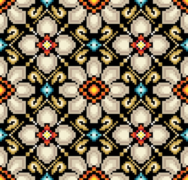 Nahtloses Vektormuster mit Pixelkunstblumen