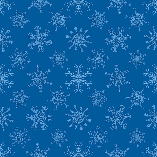 Nahtloses Weihnachtsblaues Muster mit gezogenen Schneeflocken