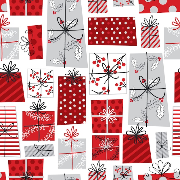 Nahtloses weihnachtsgeschenk mit roter und weißer farbe