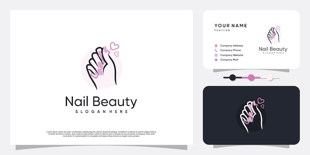 Nail beauty logo-design mit kreativem elementstil für mode premium-vektor