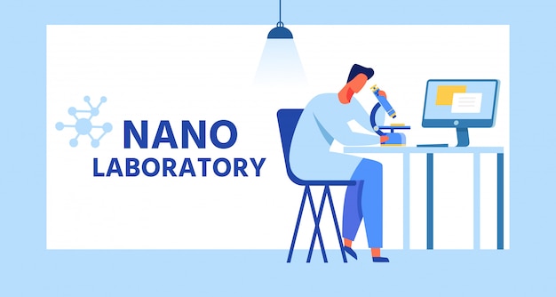 Nano laboratory cartoon banner mit flachen rahmen. v