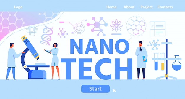 Nano tech schriftzug landing page mit start button