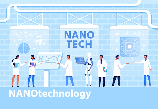 Nanotechnologie-Entwicklungs-flache Karikatur-Fahne