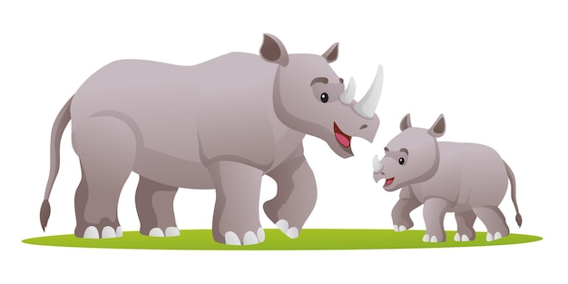 Nashorn mit niedlicher Jungtierkarikaturillustration
