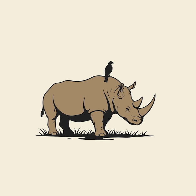 Nashorn mit Vogel