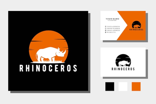 Nashorn-wildtier mit nachtmond-silhouette-logo-design-vektorillustration