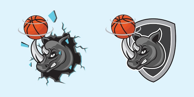 Nashornbasketball mit gebrochener wanddesignillustration