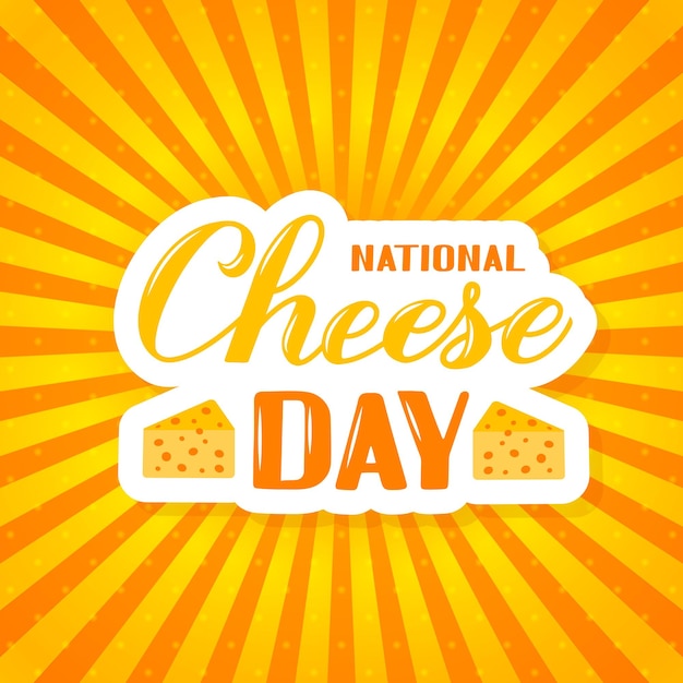 National cheese day kalligraphie hand schriftzug auf gelbem hintergrund lustige typografie poster vektor vorlage für banner flyer aufkleber t-shirt grußkarte postkarte logo design verpackung etc