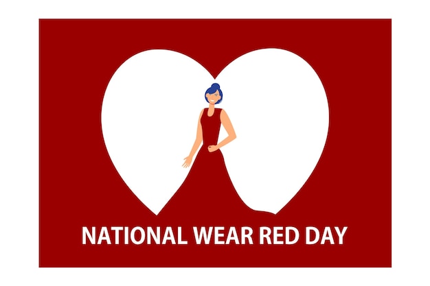 National Wear Red Day Frau im roten Abendkleid im Rückblick auf flache Vektor-moderne Illustration