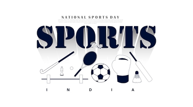 Nationaler Sporttag isoliertes Design von Hockey, Badminton, Cricketschläger, Fußball, Gewichtheben