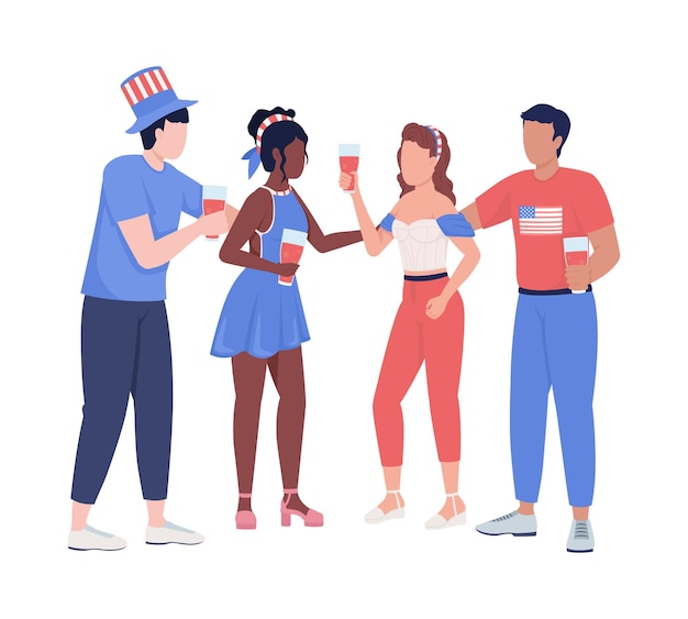 Nationalfeiertag von amerika halbflacher farbvektor charakter stehende figuren ganzkörpermenschen auf weiß festliche feier einfache cartoon-stil illustration für webgrafikdesign und animation