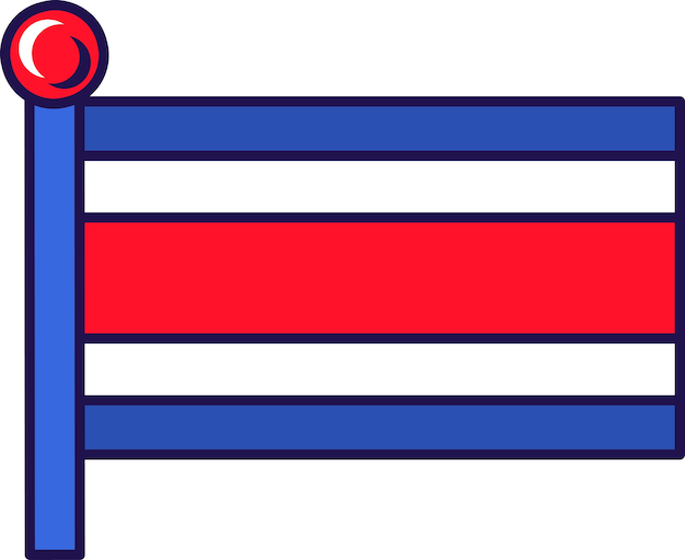 Nationalflagge der republik costa rica auf fahnenmastvektor