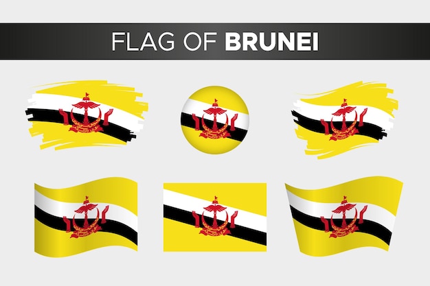 Nationalflagge von brunei im gewellten kreisknopfstil des pinselstrichs und im flachen design