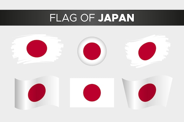 Vektor nationalflagge von japan im gewellten kreisknopfstil des pinselstrichs und im flachen design