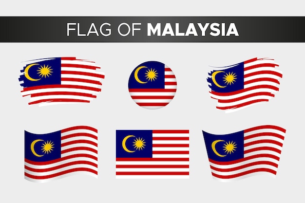 Nationalflagge von Malaysia im Pinselstrich-Wellen-Kreis-Button-Stil und flachem Design