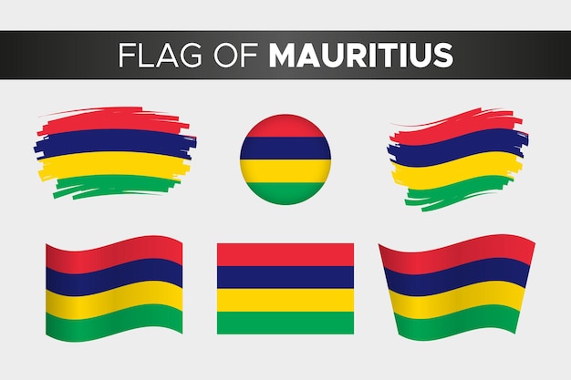 Nationalflagge von Mauritius im Pinselstrich-Wellen-Kreis-Button-Stil und flachem Design