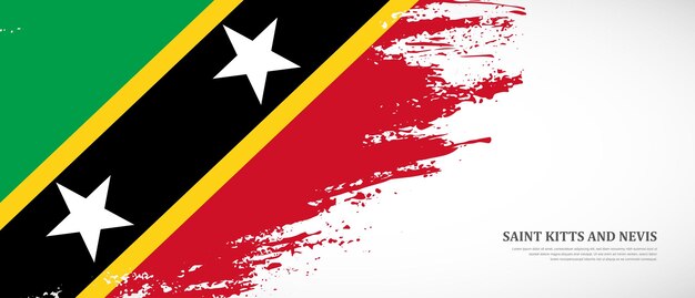 Nationalflagge von st. kitts und nevis mit handgezeichnetem, strukturiertem pinselfahnenbanner-hintergrund