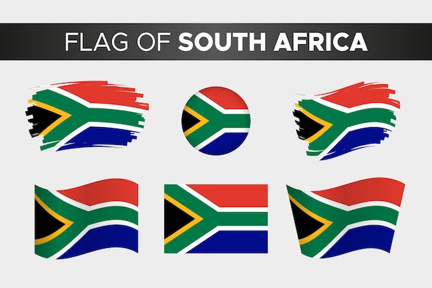 Nationalflagge von Südafrika im Pinselstrich-Wellen-Kreis-Button-Stil und flachem Design