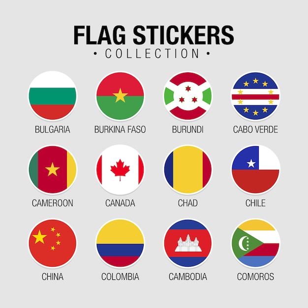 Nationalflaggen der Weltaufkleber mit Namen. Kreisdesign-Aufkleber