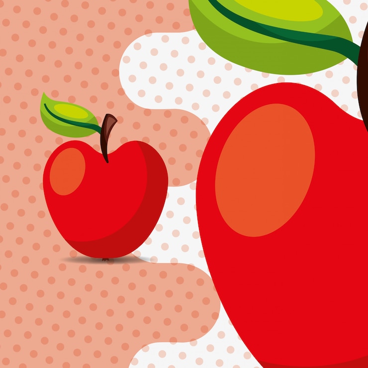 Vektor natürlicher apfel der frischen frucht auf punkthintergrund