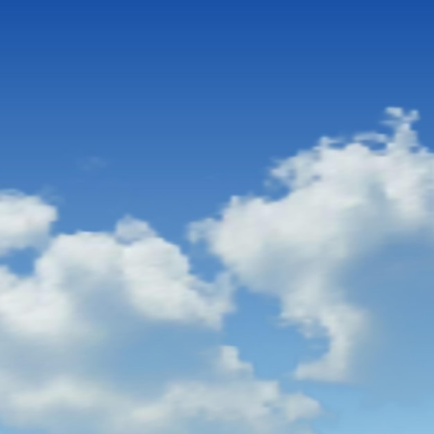 Natürlicher Hintergrund mit Wolke am blauen Himmel. Realistische Wolke auf blauem Hintergrund. Vektor-Illustration