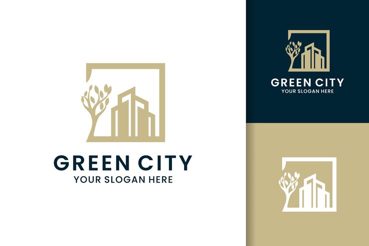 Natürliches Gebäude kreativ für modernes grünes Stadtlogodesign