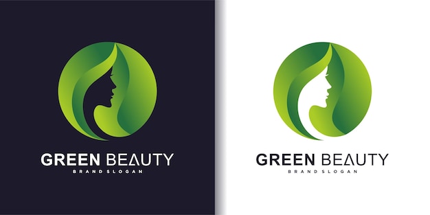 Vektor natur grüne schönheit frau logo-design mit luxuriösem grünen farbverlauf premium vektor