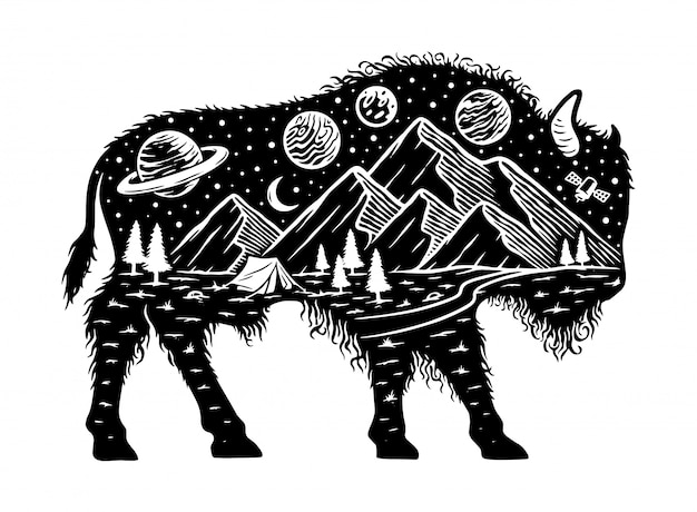 Natur- und bisonschattenbildillustration