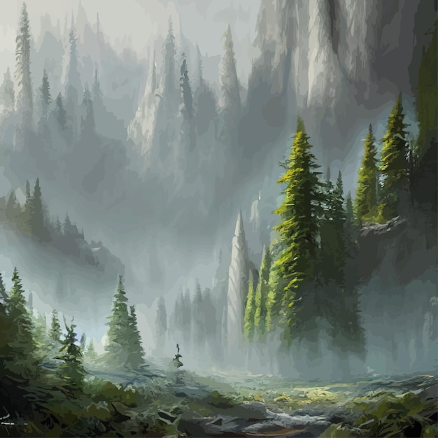 Natur und landschaft vektor-illustration bäume wälder berge pflanzen bild für hintergrundkarte oder