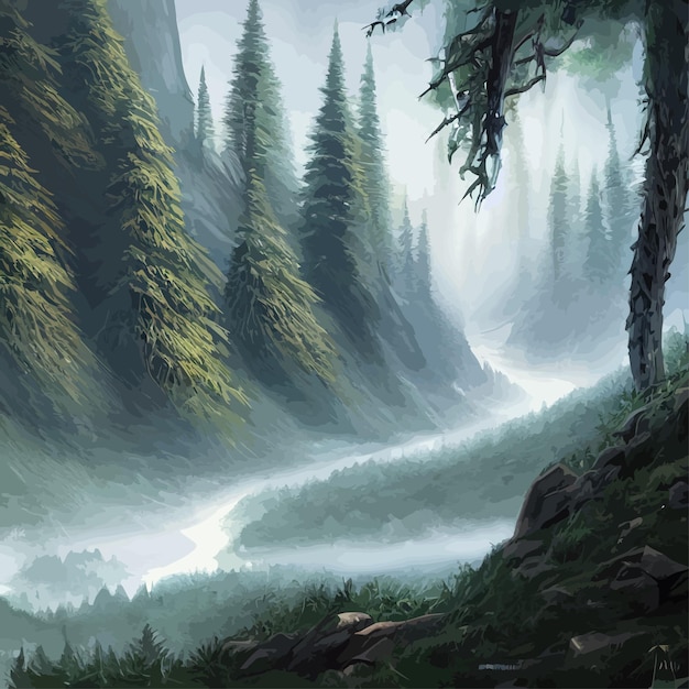 Vektor natur und landschaft vektor-illustration bäume wälder berge pflanzen bild für hintergrundkarte oder