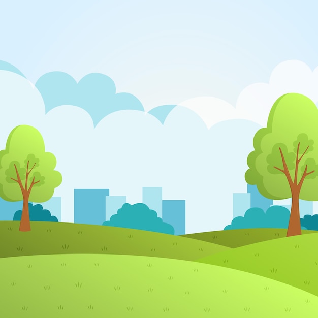 Natur Wiese Park und Stadt blauer Wolken Himmel Landschaft Raumansicht Hintergrund Illustrationsdesign