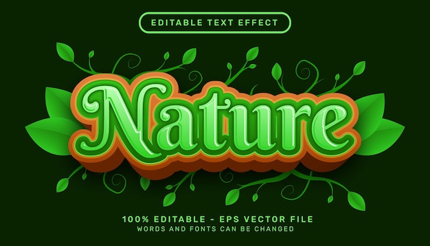 Naturblatt 3d-texteffekt und bearbeitbarer texteffekt