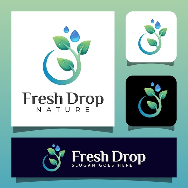 Naturblatt und tropfenwasser reines logo. olivenöl logo kann hautpflege, naturschönheit, kosmetik und seifenöl verwendet werden