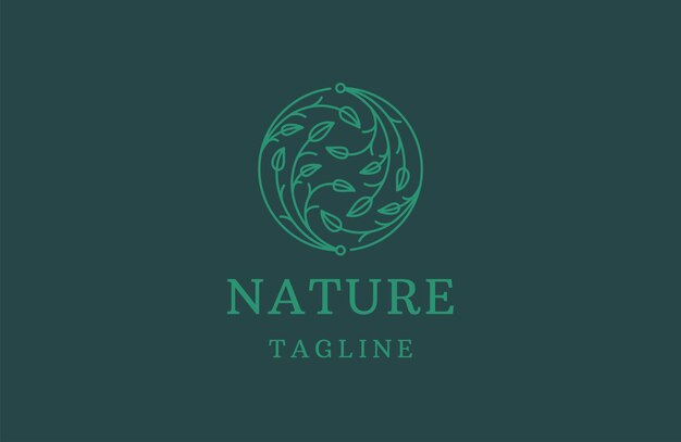 Naturblattblume mit flachem vektor der linie artartlogo-designschablone