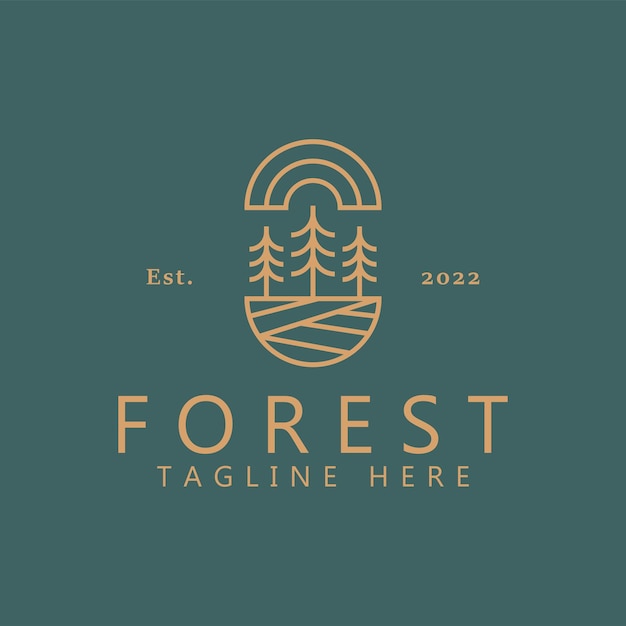 Nature forest logo geometric line style mit abstrakter kiefer für business branding retro style.