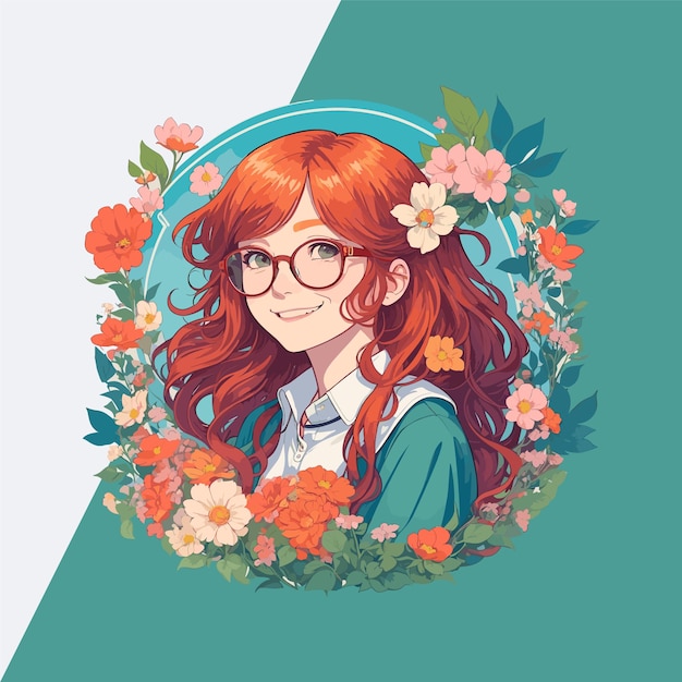 Nature's joy floweradorned redhead girl vektor-illustration für verschiedene anwendungen