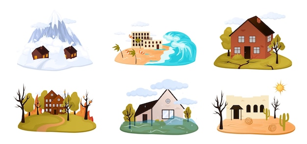 Naturkatastrophen-cartoon-stil von isolierten kompositionen hurrikan-umweltkrise in der natur