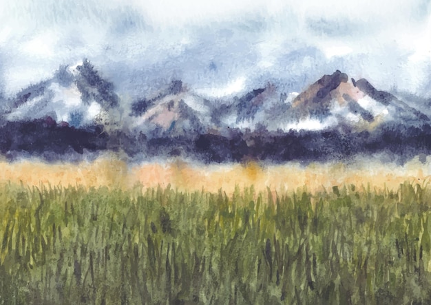 Vektor naturlandschaft mit bergen in aquarellmalerei