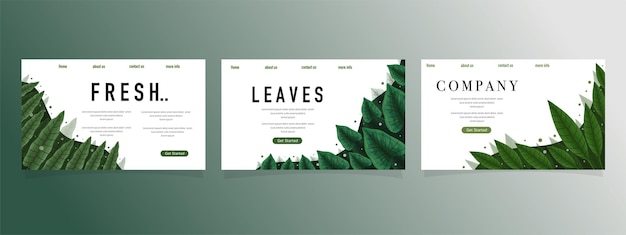 Naturlaubpflanzen für Hintergrund- und Landingpage-Design-Set-Bundle