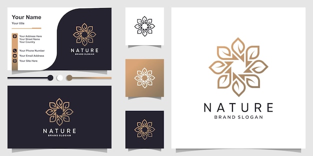 Naturlogo mit kreativem blumenkonzept und visitenkarte