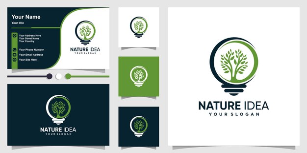 Naturlogo mit kreativem Ideenbaumkonzept und Visitenkartendesign Premium-Vektor