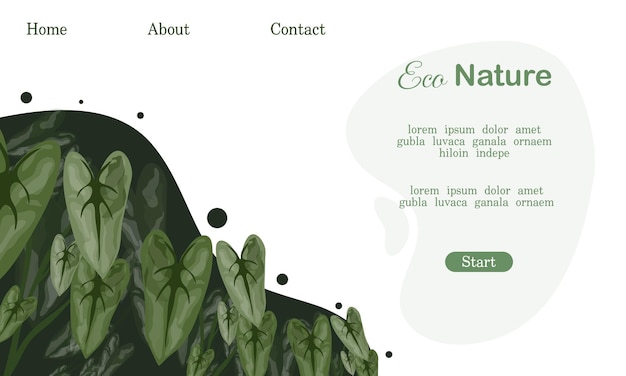 Vektor naturpflanzenillustration für landingpage-hintergrund mit naturstil beschreibung