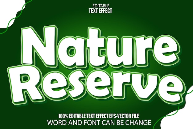 Vektor naturschutzgebiet, bearbeitbarer texteffekt im cartoon-stil